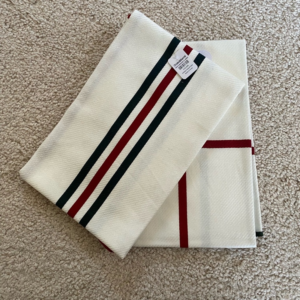 Crate & Barrel ~ holiday plaid striped kitchen towel set ~ brand new!